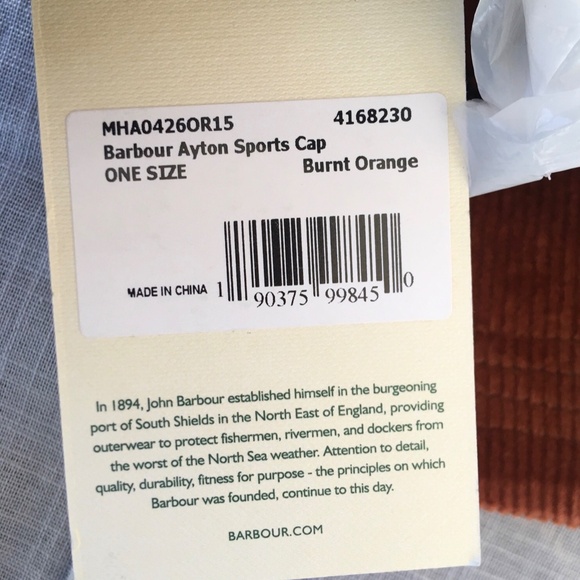 BARBOUR AYTON BURNT ORANGE CORDUROY MENS BASEBALL CAP ONE SIZE - Picture 12 of 12